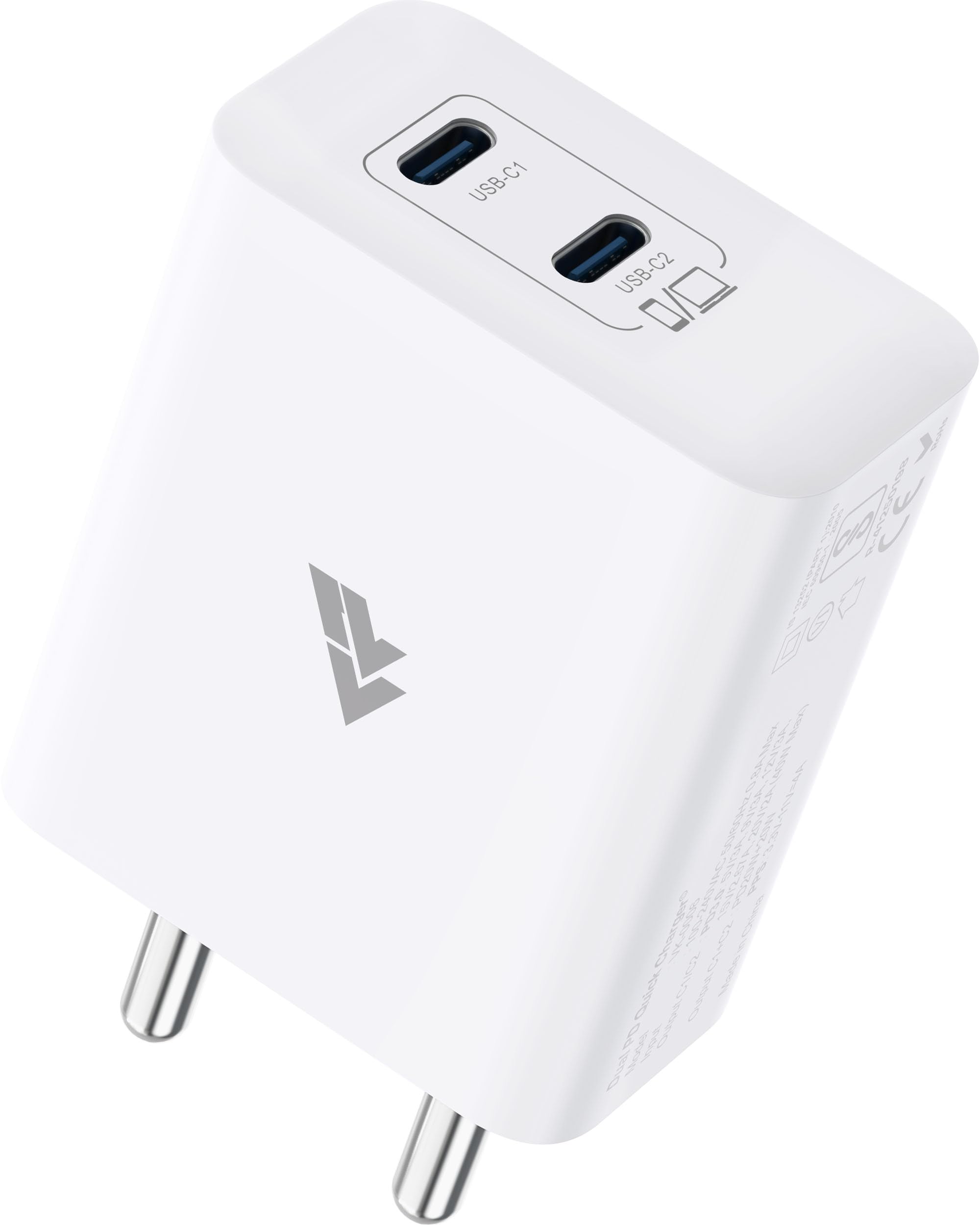 Dr Vaku® 40W PD Dual Port GaN Charger Type C Adapter for iPhone 16/16 Plus/16 Pro/16 Pro Max, iPhone 15/15 Plus/15 Pro/Max, 14/13/12 Series, Samsung & All Android Devices USB-C Fast Charger- White