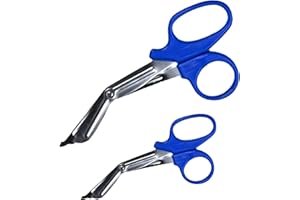 PURE SHARP Pack of 2 Utility Scissors Stainless Steel Autoclavable Titanium Bandage Shears Bent Stealth tuff Cut 5.5" & 7.5" (Blue)