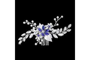 Prosy Peigne à cheveux pour mariée avec perles argentées - Accessoires de cheveux pour femmes et filles (cristal bleu argenté)