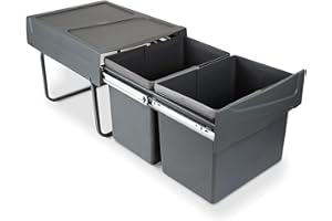 Emuca - Poubelles avec Fixation inférieure pour la Cuisine, 2 poubelles de Recyclage Amovibles de 15 L, capacité Totale 30 L (2 x 15 L), Acier et Plastique, Gris Anthracite.