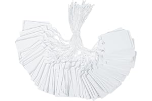 JAONLD 500 Piezas Etiquetas de Precio 2.8 * 4.5 cm con Cuerda,Etiquetas de Papel Kraft Etiquetas Vacías,Etiquetas de Exhibición para Ropa Anillos de Joyería Regalo(Blanco)
