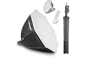 Walimex pro Softbox Octagon Ø65cm 60W Bi Color LED I inkl. Stativ, Diffusor, Tasche & Fernbedienung I Farbtemperatur 3.000 – 6.000 K I Profi-Fotos & Videos I Neigbar, hohe Farbgenauigkeit