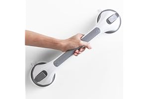 LEVERLOC Agarraderas Baño para Mayores, 43 CM Asidero Ducha de Succión, MAX Hold 110 KG Agarrador Ducha Personas Mayores, Agarre de Seguridad, Barra Baño sin Taladrar y Pasamanos Extraíble, Gris