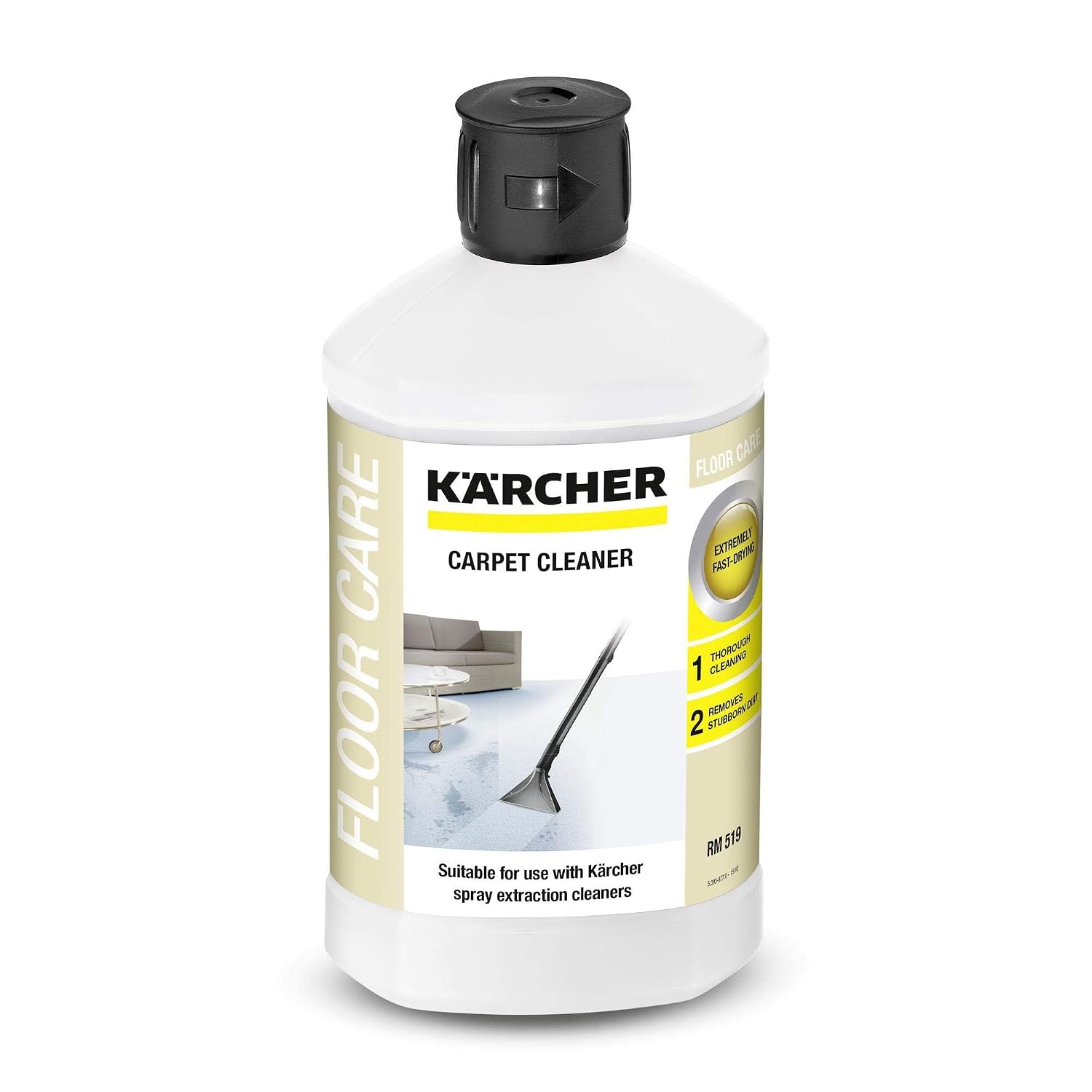 Kärcher Tapijtreiniger RM 519 , geschikt voor het reinigen van tapijten, bekleding, autostoelen enz., 1 liter concentraat is goed voor 40 liter verdund reinigingsmiddel | Kärcher RM 519 Vloeibare tapijtreiniger, 1 liter
