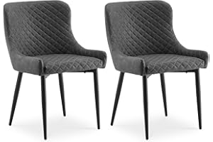 CLIPOP Dining Chairs Set of 2, Grey Faux Leather Kitchen Counter Chairs Accent Chairs with Soft Backrest and Metal Legs,Reception Chairs for Dining Room Living Room Office