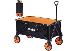 Ohuhu Chariot Extérieur Pliable Chariot de Plage Pliable, Chariot de Transport Chariot de Jardin avec Poignée réglable et 2 Porte-Boissons pour Jardin Camping Pique-Nique BBQ Capacité 100 kg Noir