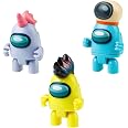 Bizak Among Us S3, Packung mit 3 beweglichen Figuren mit 3 lustigen Zubehörteilen, Maße 5-7 cm, Verschiedene Modelle zum Sammeln in Blau + Gelb + Grau