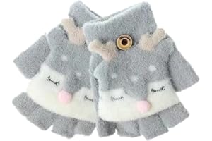 INSZKOOS Unisex Kinder Flip Top Winter Handschuh Süßes Fuchsmuster Halbfinger Handschuhe, Warmer Stretch Vollfinger Handschuhe, Thermo Fäustlinge Handschuhe für 2–8 Jahre Baby Mädchen Jungen Kleinkind