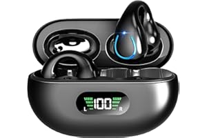 COOLJUMPER Auriculares Inalámbricos Deportivos - Auriculares Bluetooth 5.3 con 4 HD Mics e Flexible Oreja de clip, HiFi Estéreo Auriculares Inalambricos para Correr y Cascos de Carga Inalámbrica, Negro (2024)