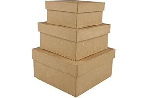 CRAFTY CAPERS 3 Paper Mache Square Stacking Boxes - Largest 15x15x7.5cm | Papier Mache Boxes