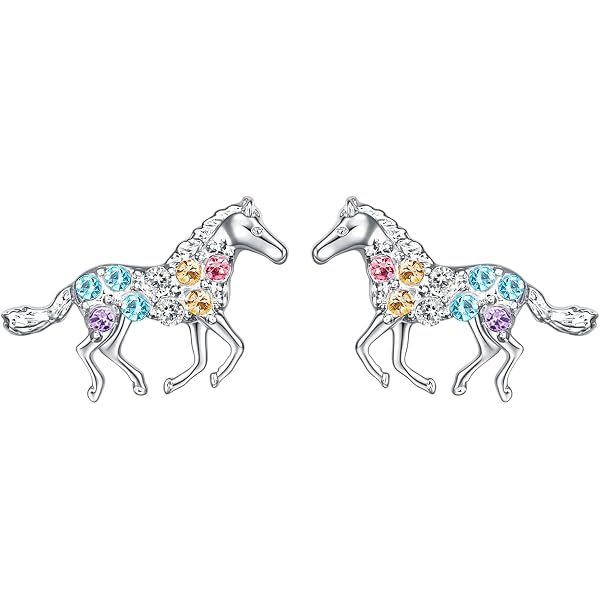 Orecchini A Perno In Argento 925 A Forma Di Pony/cavallo - 8x9 Mm, Per Donna E Bambina, Con Finitura Ossidata, Confezione Regalo