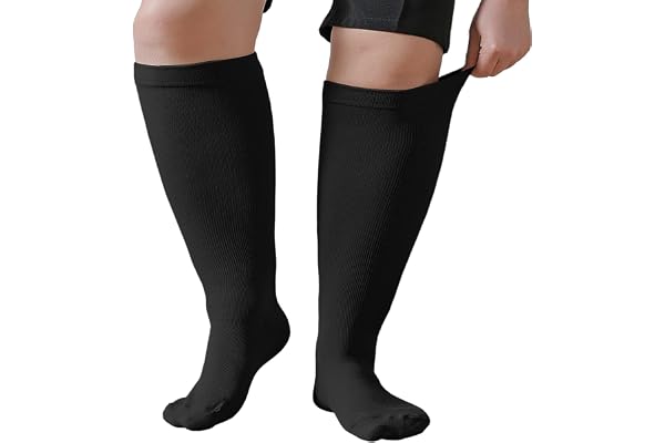 PUTUO Bas de Contention pour Hommes Femme: Chaussettes de Compression Graduées Grande Taille pour Sportive Cyclisme Voyage en Avion Grossesse 1 paires