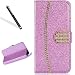 Produktbild für Huawei P20 Pro Hülle,Bling Glitzer Hülle für Huawei P20 Pro,Leeook Luxus Noble Sparkle Gold Kette Lila PU Leder Handyhülle Schutzhülle Tasche Klapphülle Flip Folio Case Glitzer Book Stand Wallet Hülle Cover ID Card Karte Etui Skin Shell Handytasche Bumper für Huawei P20 Pro + 1 x Schwarz Eingabestift-Purple