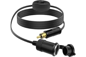 Giantdeer 90cm Europäischer DIN Stecker für Zigarettenanzünder Adapter mit EIN/AUS-Schalter, 5A Din auf Standard ZigarettenanzünderBuchse-Kabelverlängerung 12V/24V, 18AWG für 12V Auto/RV/Motorrad/Boot