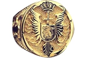 PikaLF Anello di leone per gli uomini, anello di testa di leone vichingo norreno, anello di corona di leone d'oro, anello di ala scudo di spada gotica, anello con sigillo di leone hip-hop