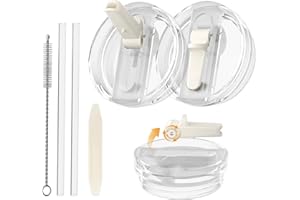 CloudValley [2 Pièces] Couvercle Étanché pour Stanley Cup 30 oz Accessoires, Remplaçant avec Paille Pliable en PC, [Amovible & Facile à Nettoyer] Couvercle de Protection Réutilisable, Blanc