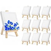 Nyganmelloz 10 Pack Canvas Boards with Wood Display Easel,White Blank Mini Small Stretched Canvas for DIY Drawing,Art Canvase