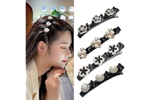 ‎YOARMYT Glitzernde Kristall-Stein Geflochtene Haarspangen, Kolibri Haarspange mit Kristallblume, Klee-Strass-Haarspange, Große Haarspangen für Dickes Haar mit 3 Mini-Haarspangen für Damen Mädchen (E-01)