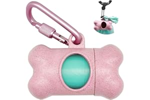 YUCHIYA Dog Poop Pickup Bags Holder Dispenser with Leak-Proof Scented Doggy Waste Bags and Carabiner with Safety Lock Plus Hook and Loop Fastener Never Loose on Leash Lead Again (1 Holder 15 Bags, Pink)