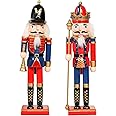 KAHEIGN 2Pcs Wooden Nutcracker Soldiers, 2 Style 30CM Christmas Traditional Nutcracker Figures Premium Pine Wood Painted Soldier for Home Fireplace Christmas Tree Party Decoration (Trumpet & Scepter)