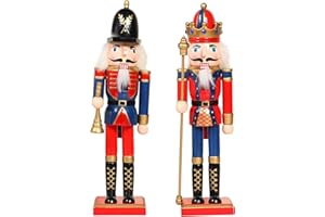 KAHEIGN 2 Piezas Soldados de Cascanueces de Madera, 2 Estilo 30CM Figuras de Cascanueces Tradicionale de Navidad Soldado Pintado de Madera de Pino de Primera Calidad por Decoración (Trompeta & Cetro)