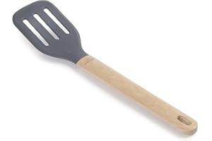 Lacor 68186 Espátula Perforada Silicona Unite, Paleta Profesional, Mango de Madera de Haya, No Daña la Sartén, Resistente a Altas Temperaturas, Libre de BPA, 34x7.5x10.5 cm, Gris