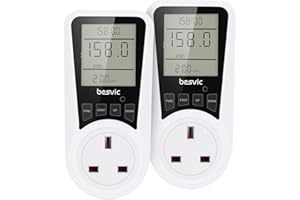 Power Meter Energy Monitor Plug, Besvic 13A Electricity Usage Power Consumption Monitor Socket with 7 Monitoring Modes, Overload Warning, Amp Wattage Volt Meter Analyzer (2Pack)