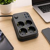 4'l&uuml; Akım Korumalı &Ccedil;oklayıcı Priz 4 USB + 2 Type-C Girişli 2500W 2 Metre Uzatma Kablosu Ev Ofis &Ccedil;alışma Odası