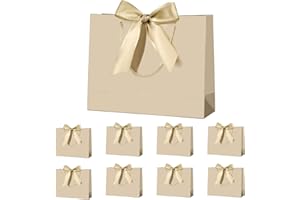 Yieseang Gift Bags for Presents,Luxury Bridesmaid Gift Bags for Present,Weddings,Bridal Shower,32x25x10cm,(Champagne,8 Pack)