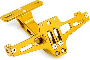 MZ-STORE Universel CNC Aluminium Arrière Supports de Plaque D'immatriculation pour MT-01 MT-03 MT-07 MT-09 MT-10 TMAX530 TMAX 500 YBR 125 XMAX XJ6 Z650 Z750 Z800 Z900 Z1000 Z300 Z250 (Or)