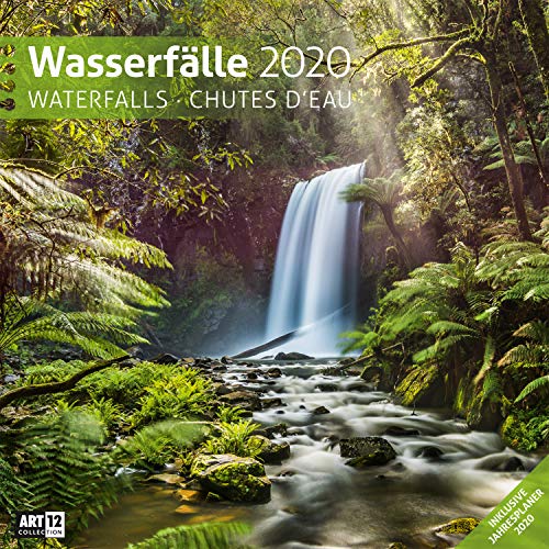 Wasserfälle 2020, Wandkalender / Broschürenkalender im Hochformat (aufgeklappt 30x60 cm) - Geschenk-Kalender mit Monatskalendarium zum Eintragen
