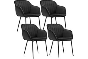 Goeurvant Sillas Comedor Pack 4 con Reposabrazos Silla Comedor Terciopelo Sillas de Cocina Patas de Metal para Cocina, Salon, Negro