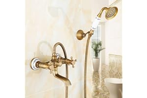 HomeLava Robinet de baignoire à deux poignées en laiton style rétro avec poignées croisées et douchette Montage mural