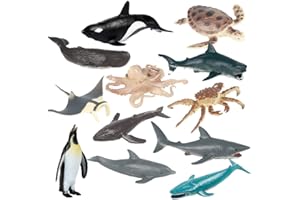 JOKFEICE Animal Figures 12pcs Realistic Plastic Whale, Dolphin, Humpback Marine Animals Figurines - Educational Toys, Birthday Cake Topper Gift for Kids Toddlers