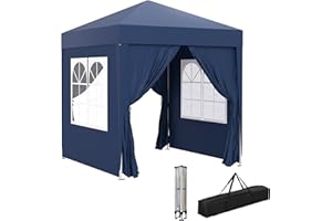Outsunny Carpa Plegable Pop-up Gazebo 2x2 m Cenador Plegable con 4 Paredes Laterales Anti-UV y Bolsa de Transporte para Camping Fiestas Azul