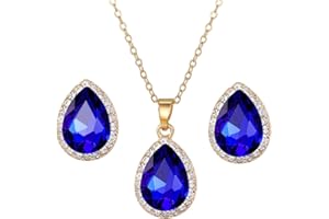 FDEETY Conjuntos de Joyas Lágrima para Mujeres Colgante Collar Pendientes Juego de Joyas Compromiso Fiesta Prom Boda Joyas