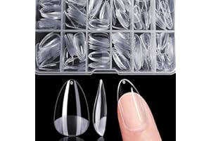 ZEYACHAN Unghie Finte in Gel Mandorle Corto 240Pz, Fullcover Tip Gel Unghie Trasparenti 12 Misure per Ricostruzioni Mani, Tip Unghie Finte Glassato per Saloni di Manicure Professionale, Principiante
