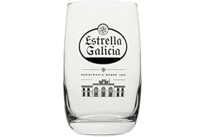 Estrella Galicia - Pack de 6 Vasos de Cristal para Cerveza con Capacidad de 25 cl, Diseño Original y Exclusivo con el Logo de Estrella Galicia, Especial para Regalar