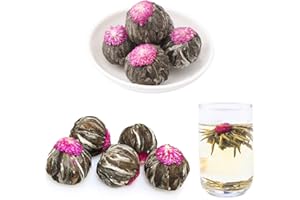 SKYPRO 10 kulek kwitnącej herbaty - indywidualnie zamknięte kwitnące kulki do herbaty - ręcznie wiązane naturalne liście zielonej herbaty i jadalne kwiaty