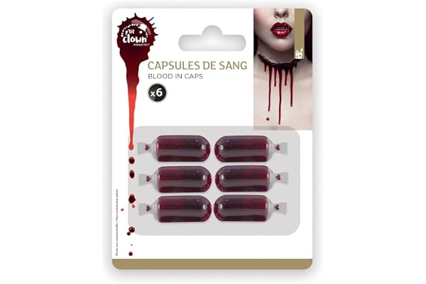 Capsules de Faux Sang Blister de 6 - 1 g - Maquillage Déguisement - Make-up - Sang de Théâtre - Fake Blood - Peinture Visage - Sang de Film - Effet Spécial - Plaies - Halloween - Carnaval - Cosplay