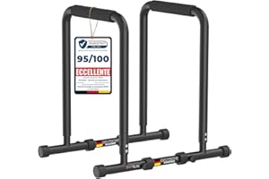 DH FitLife - Dip Parallele Calisthenics Robuste, Stabili e Versatili per Allenamento a Casa | Dip Station Regolabile in Tre Altezze (80/90/100 cm), Ideale per Parallele Dip, Push Up e Sviluppo Forza