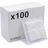 KMINA Sterile Cotton Gauze 20 Threads 3 x 6 cm 8 Layers | Pack of 100 Individual Pads in 5 Pack Easy Open Latex and Chlorine