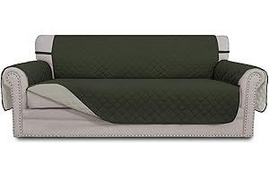 GREATIME Sofa Covers,Slipcovers,Reversible Quilted Furniture Protector,Water Resistant,Improved Couch Shield with Elastic Straps,Anti-Slip Foams,Pet Kids,Children,Dogs (oversized sofa,Army Green/Beige)