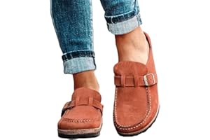 BIUBIULOVE Medias Pantuflas para Mujer, Zuecos con Plantilla De Corcho De Cuero Genuino, Mulas Cómodas Y Planas De Color Sólido A La Moda, Zapatos De Mulas para Caminar con Soporte para El Arco