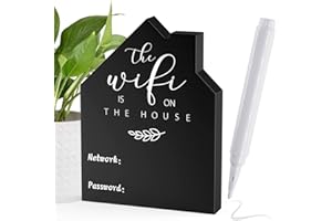 CANIPHA Wifi Contraseña Firmar para Casa De madera Mesa Wifi Signo Madera Independiente Pizarra Estilo Casa Forma con Pizarra Borrable Bolígrafo (5x3,74 Inch,Negro)
