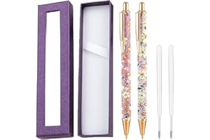 Kareeran Floral Art Ballpoint Pens Set, Black Ballpoint Pretty Pens, Fancy Metal Flower Pens+ Ink Refills+ Box for Readers