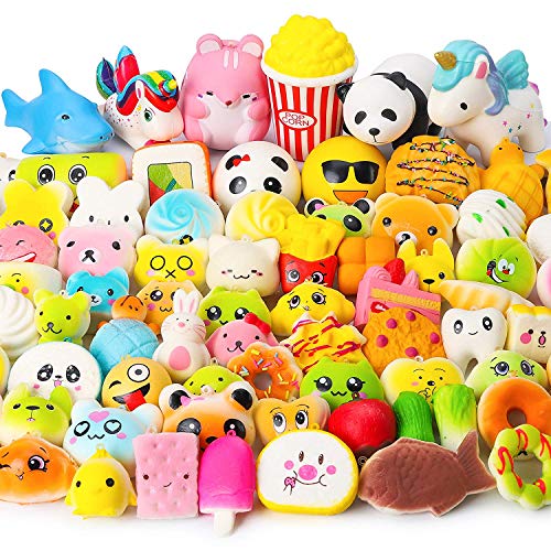 Karids Random - Pack de 10 Squishies Doux : Panda, Animal, Glace, Fruit, Pain, gâteau, brioches - Jumbo, Medium, Mini - Sangle Porte-clé et Attache téléphone - Bonne Odeur