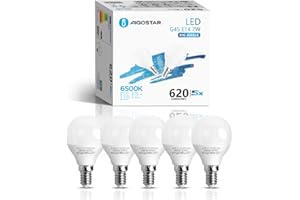 Aigostar - Bombilla LED E14 G45, 7W Equivalente a 49W, Luz Fría 6500K, 620 Lúmenes, ángulo de Apertura 180º, CRI> 80, No Regulable, Caja de 5 Unidades