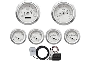 MOTOR METER RACING Vintage 6 Gauge Set - 85mm 3-3/8" Electrical GPS Speedometer Rev Counter - 52mm 2-1/16" Voltage Fuel Level Water Temperature Oil Pressure