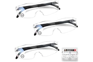 Amztour Lunettes Loupe Grossissante Anti Lumière Bleue 300%, 500%, 800% 3Pcs Loupe de Lecture Lunette Grossissante Main Libre pour Âgé Hommes et Femmes D'ordinateur Lunette Grossissement Confort